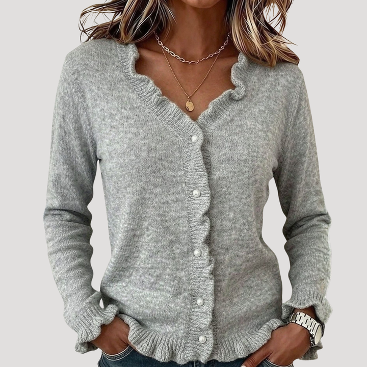 Women's Buttoned Ruffled Cardigan