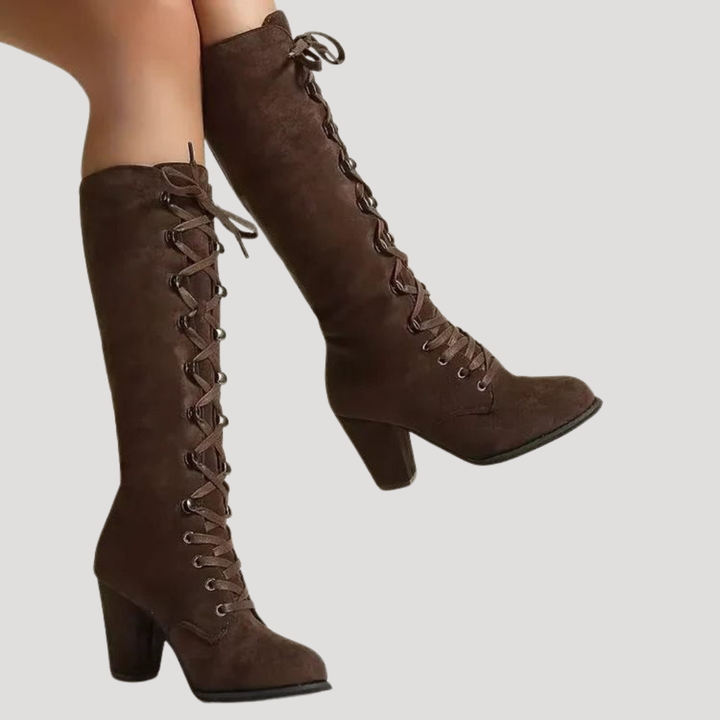 Women's Knee-High Lace-Up Boots with Block Heel