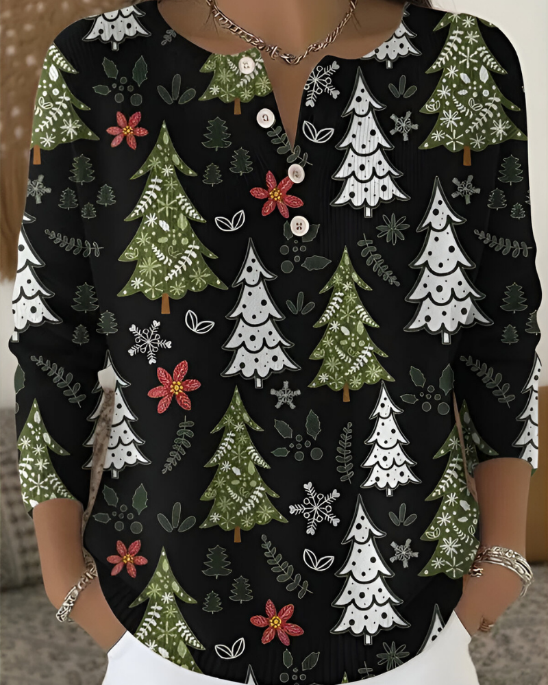 Emy Festive Christmas Print Top, view 5 - Elena Harper
