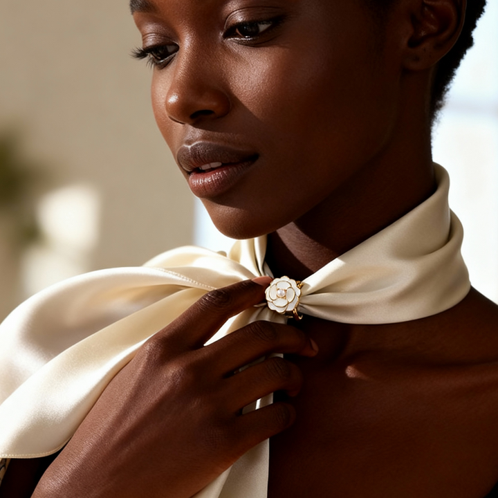 Camellune Crystal Flower Scarf Buckle - Elena Harper