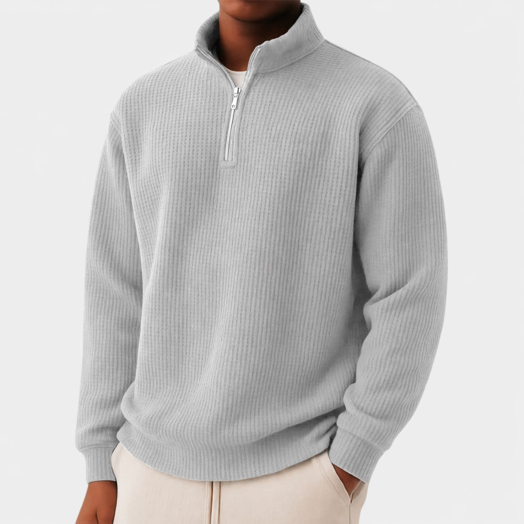 Men's Pullover Slim Silhouette Long Sleeve with Zip Collar