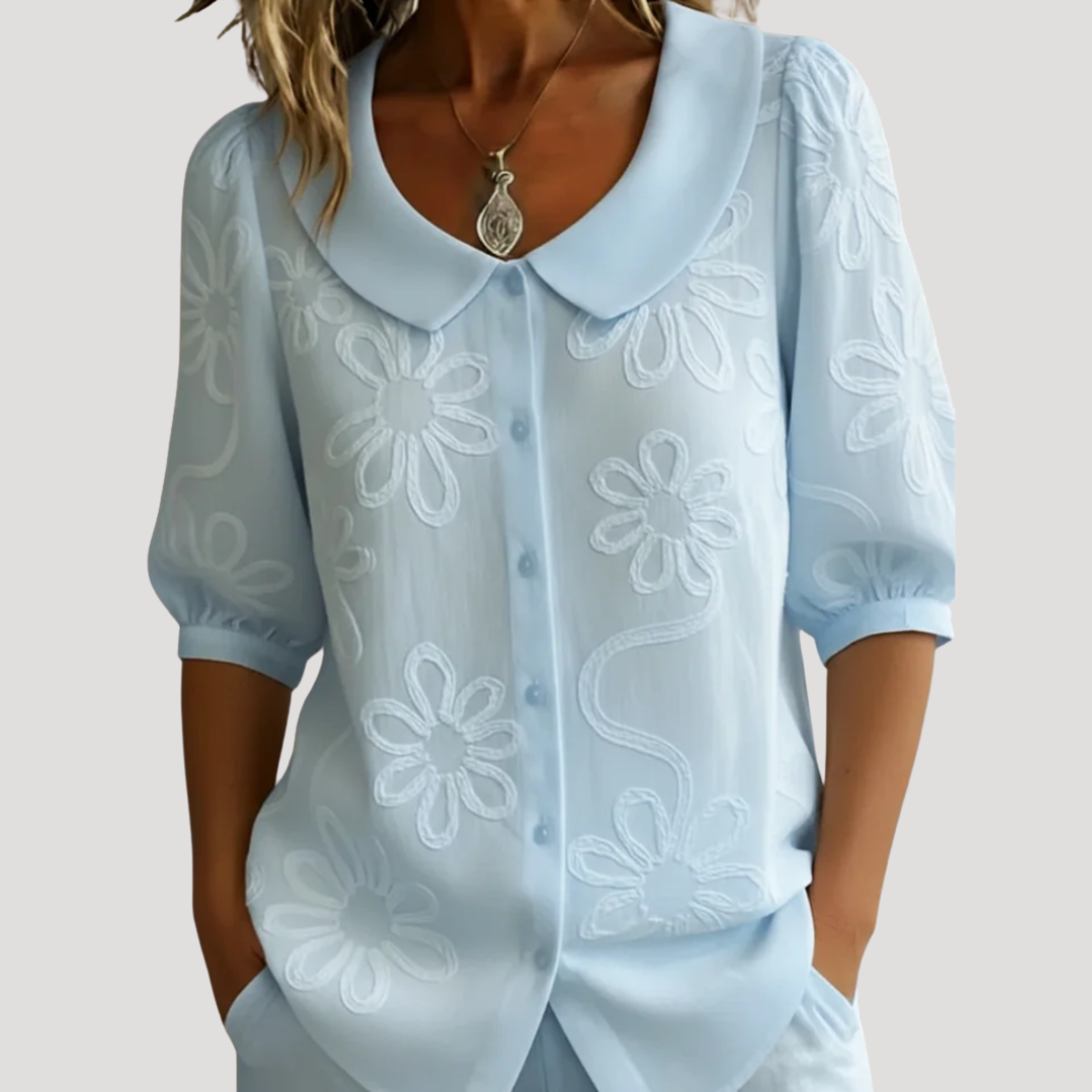 Floral Lace Blouse for Women with Short Sleeves