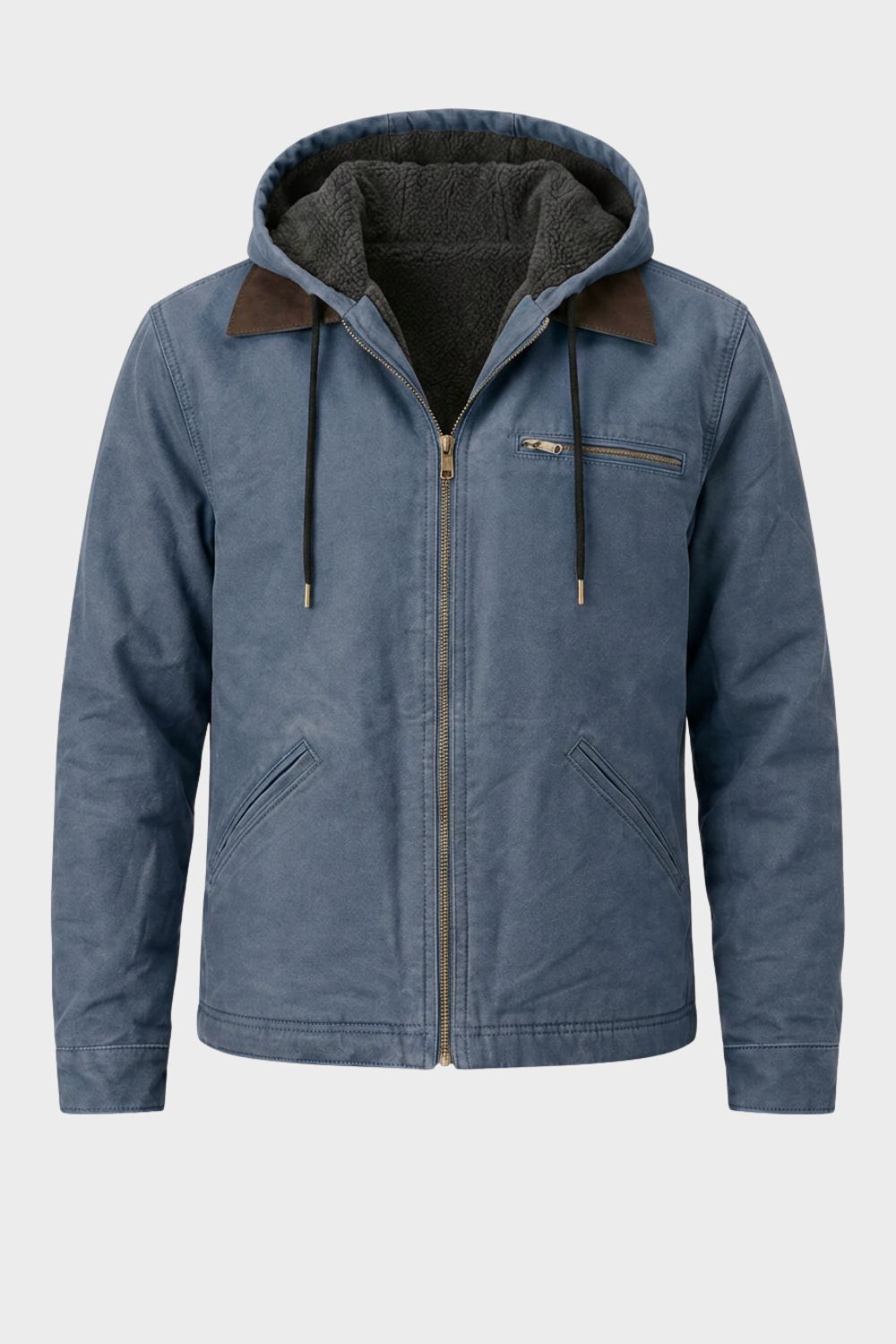 Men's Casual Jacket with Hood Contrast Lining & Zipper, view 6 - Elena Harper