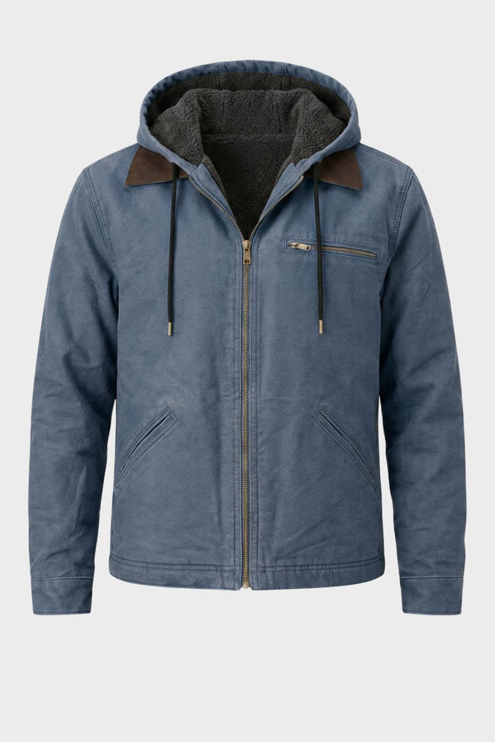 Men's Casual Jacket with Hood Contrast Lining & Zipper, view 6 - Elena Harper