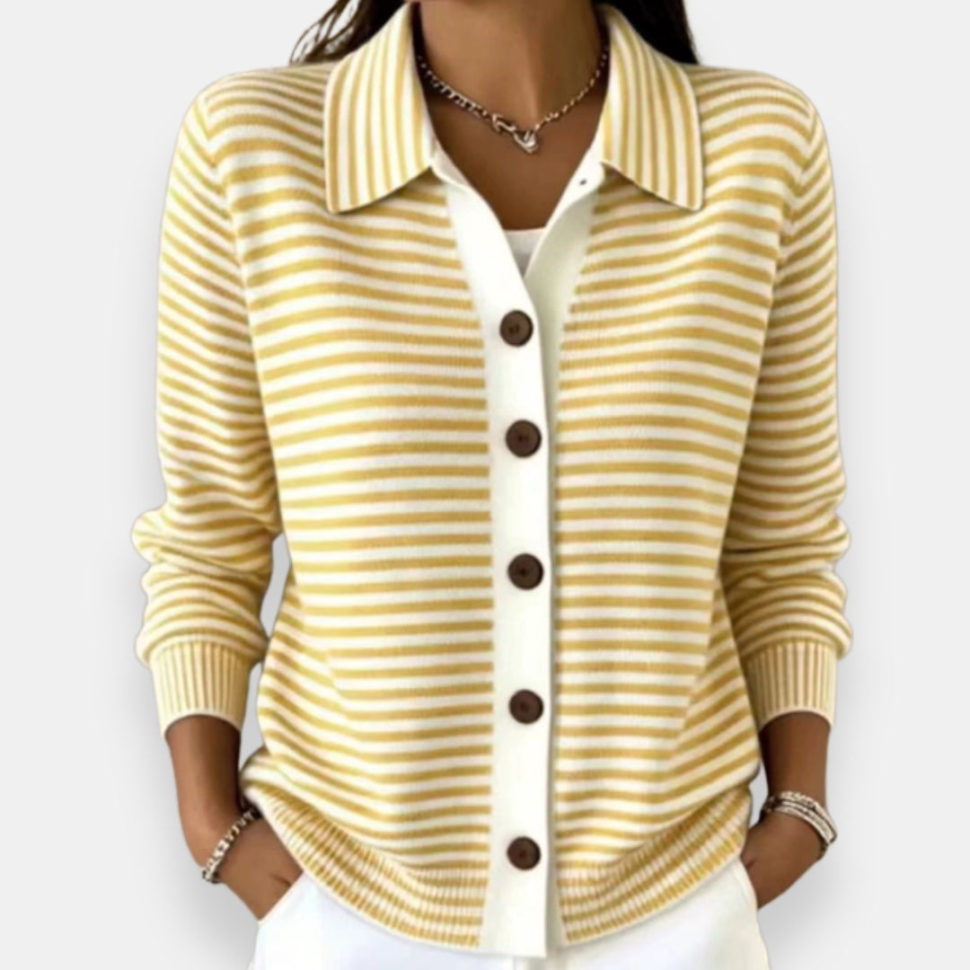 Women's Striped Collared Button Cardigan Nola, view 6 - Elena Harper