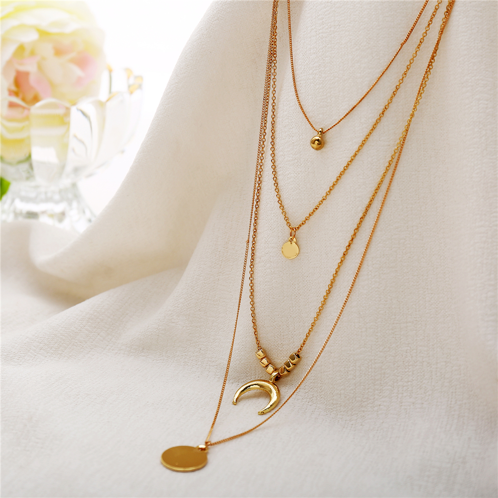 Boho Necklace with Layered Moon Design, view 2 - Elena Harper
