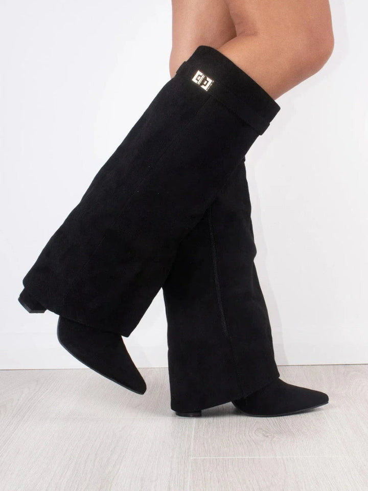 Women's Knee High Boots with Flared Upper and Block Heel, view 3 - Elena Harper