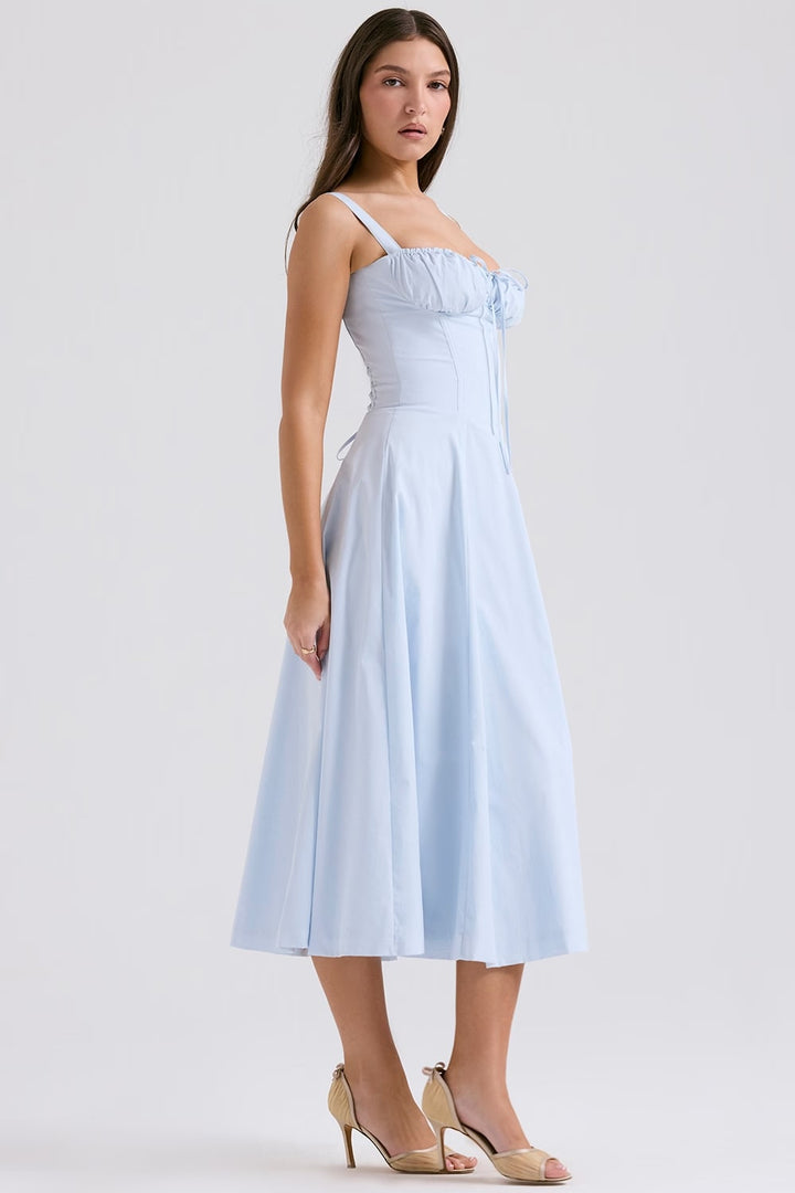 Women's Lace-Up Corset Midi Dress for Elegant Style