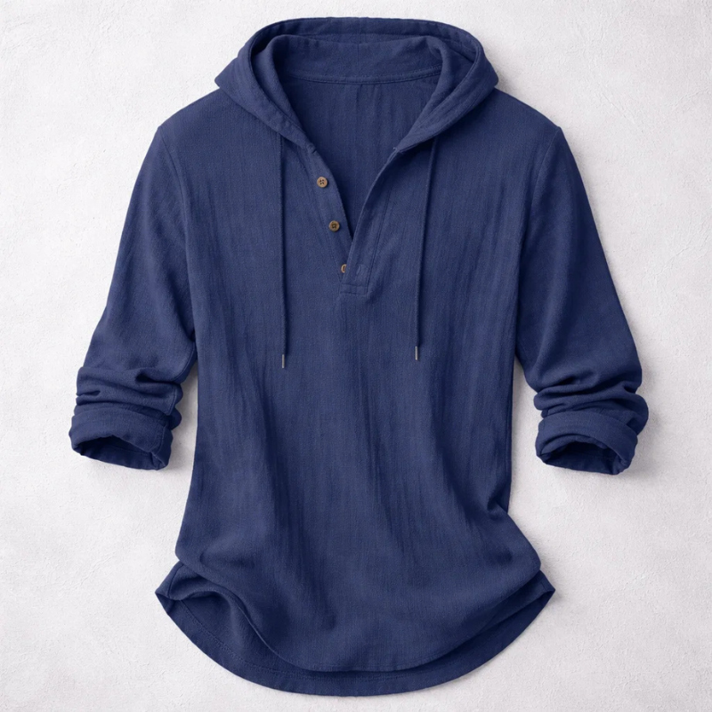 Men's Long Sleeve Hooded Henley Shirt