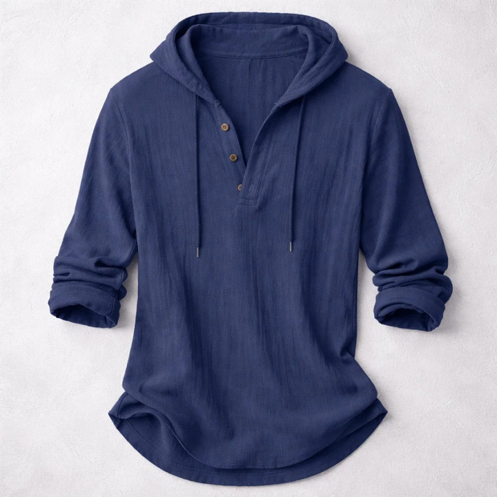 Men's Long Sleeve Hooded Henley Shirt