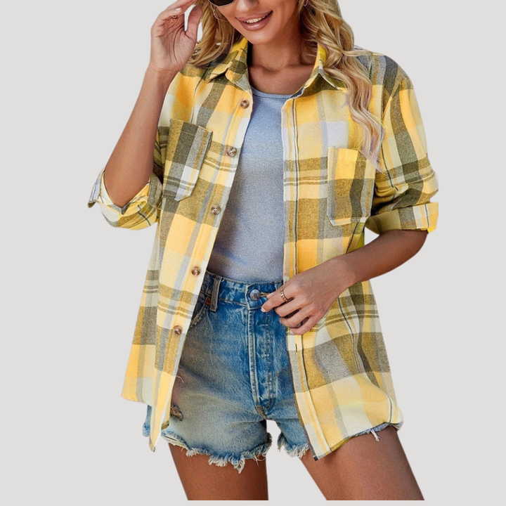 Casual Button-Up Checkered Shirt for Women