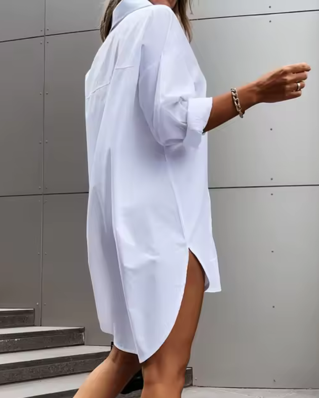 Blouse Dress with Long Sleeves and Collar for Women