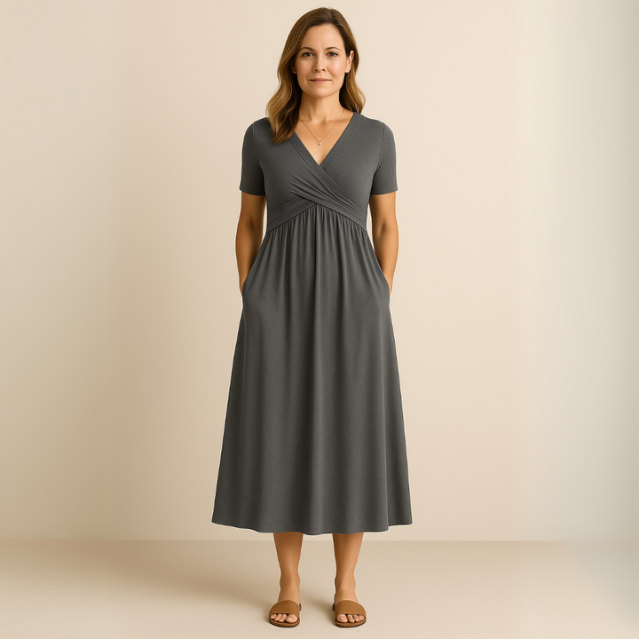 Bridgett Short Sleeve Dress, view 2 - Elena Harper