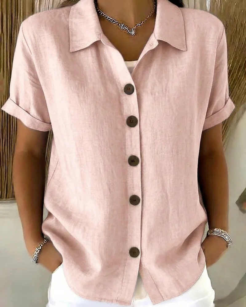 Women's Button-Up Short Sleeve Blouse in Lightweight Fabric