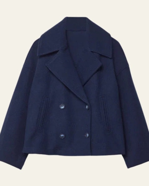 Short Women's Wool Cross Coat - Minimalist and Elegant