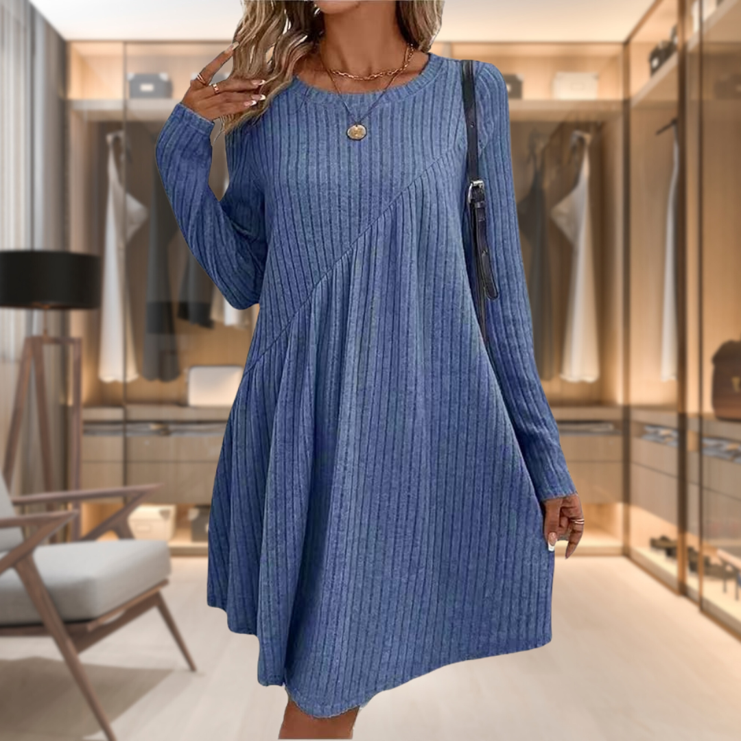 Long sleeve warm and cozy dress for autumn and winter, view 5 - Elena Harper