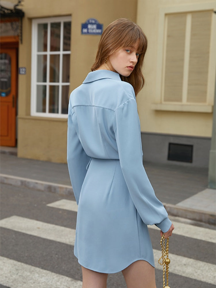 Chic Belted Shirt Mini Dress