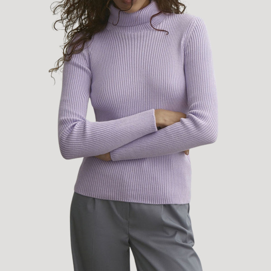 Fitted Women's Sweater with High Neck and Long Sleeves