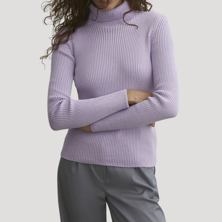 Fitted Women's Sweater with High Neck and Long Sleeves