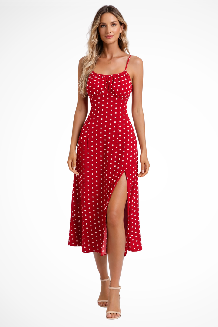 Floral Midi Slip Dress Spaghetti Strap Side Split Summer Holiday