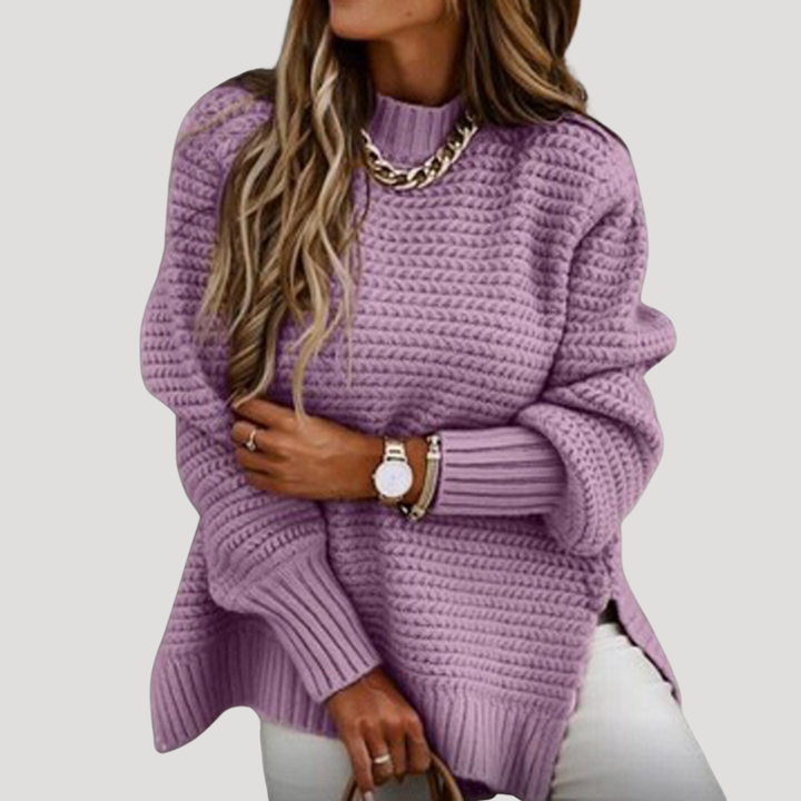 Women's Loose Knit Sweater with High Collar