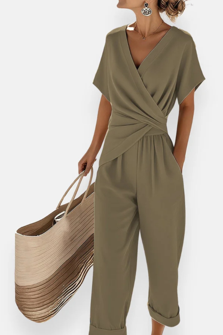 Short wrap jumpsuit for women – Short sleeves and pockets – Casual summer style