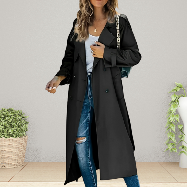 Ladies' Double-Breasted Trench Coat with Lapel Collar