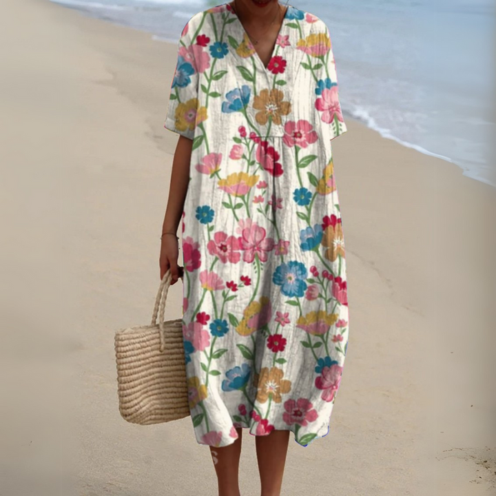 Lora Colorful Floral Summer Dress - Elena Harper