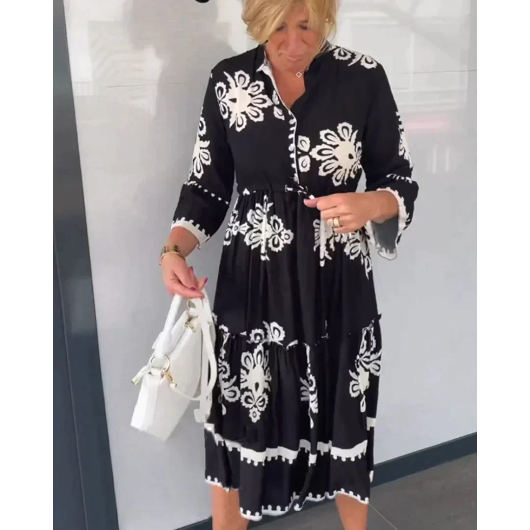 Autumn Dress with Floral Print and Elegant Fit