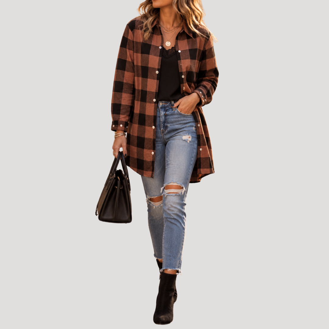 Oversized Checkered Button-Up Shirt for Women