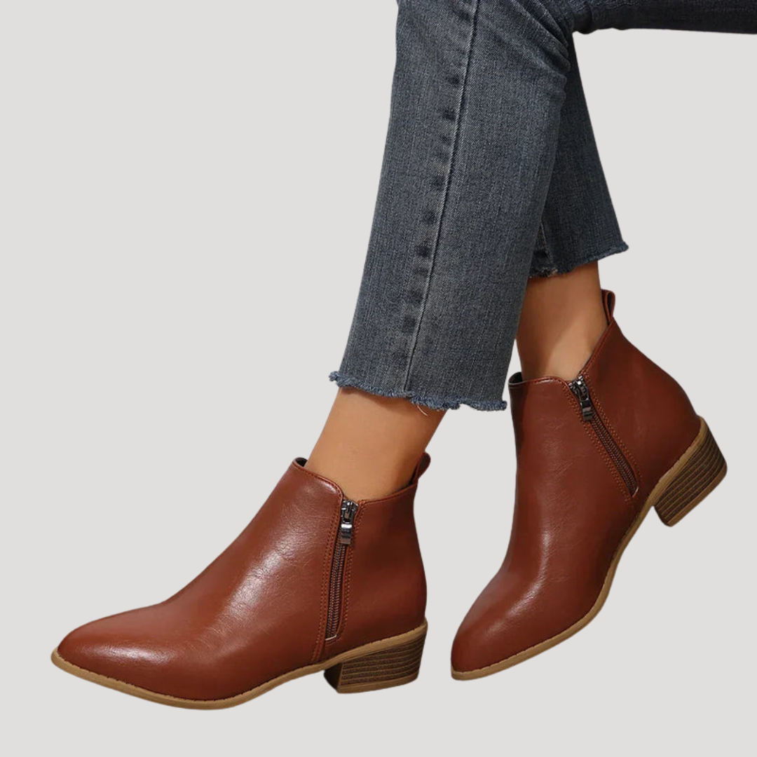 Women's Ankle Boots with Low Heel and Side Zip