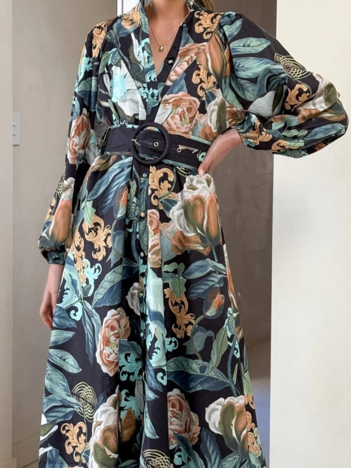 Relaxed Belted Puff Sleeve Dress