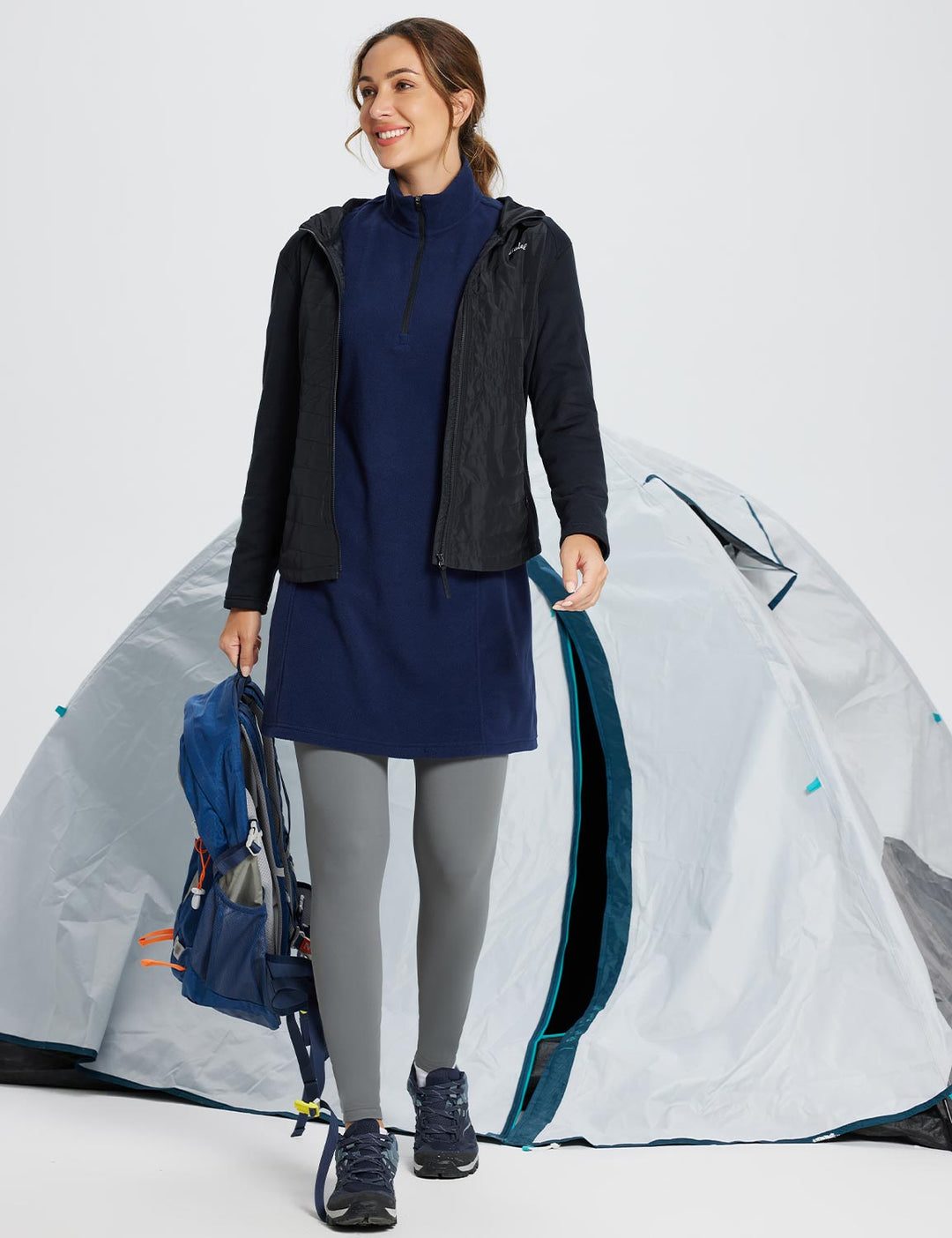Women's Winter Tunic Dress with Half Zip, High Collar, and Kangaroo Pocket