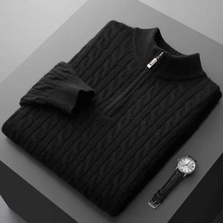 Emma & Rose cashmere woven half-zip sweater — premium knitwear