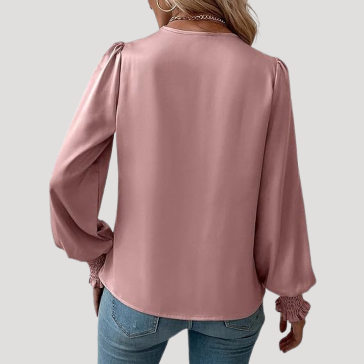 Elegant Women's Wrap Blouse with Puff Sleeves