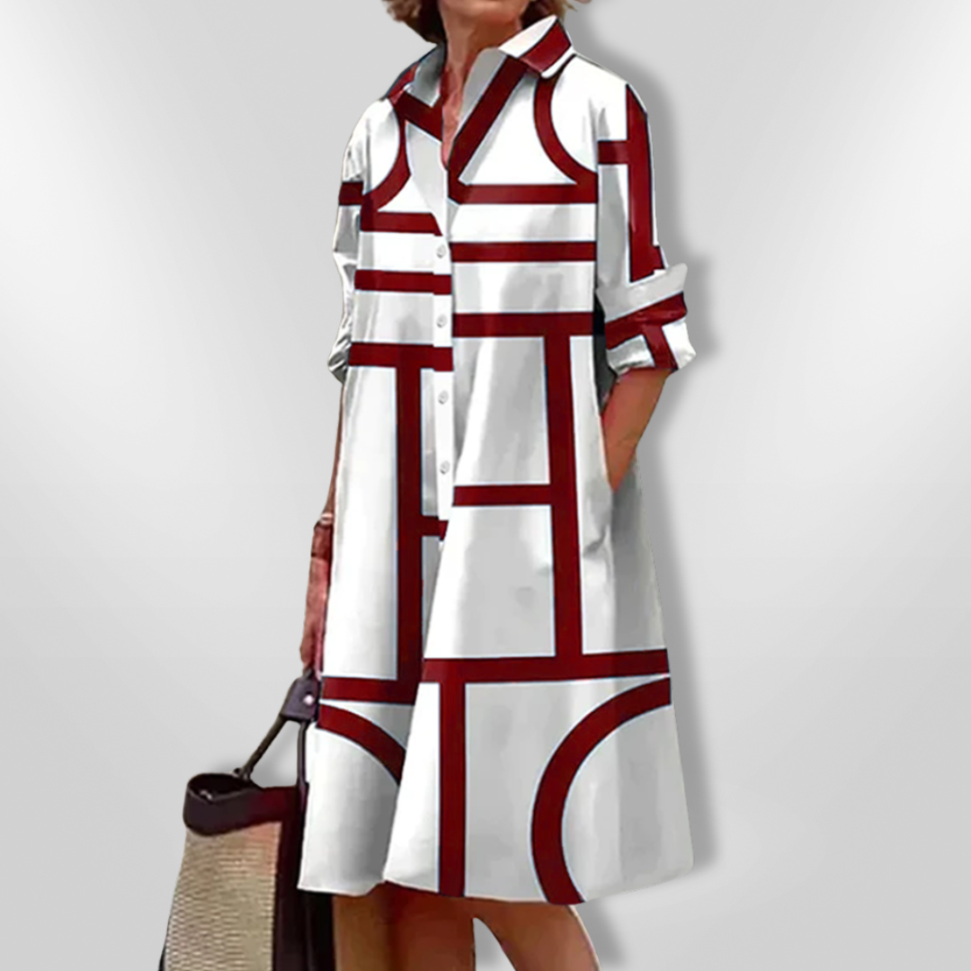 Bruria Geometric Midi Dress, view 5 - Elena Harper
