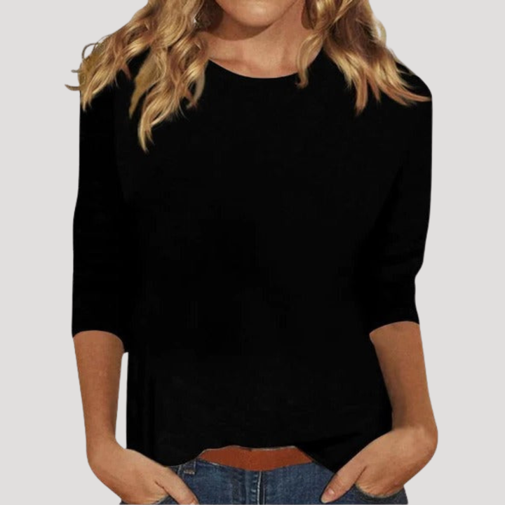 Casual Women's Blouse with Round Neck and 3/4 Sleeves