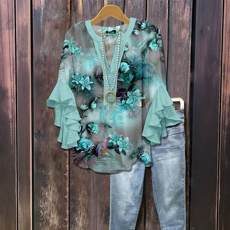 Peyton™ - VINTAGE FLORAL PRINT BLOUSE WITH ELEGANT DESIGN