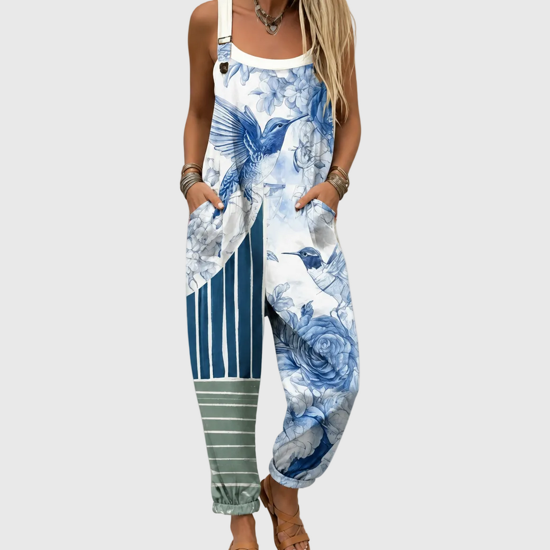 Women's Azure Floral Garden Overalls - Effortless Style