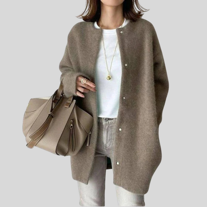 Women's Button-Front Cardigan with Ribbed Cuffs