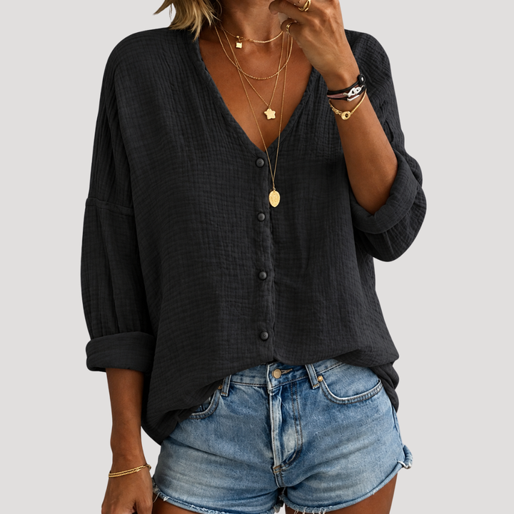 Women's Buttoned V-Neck Blouse