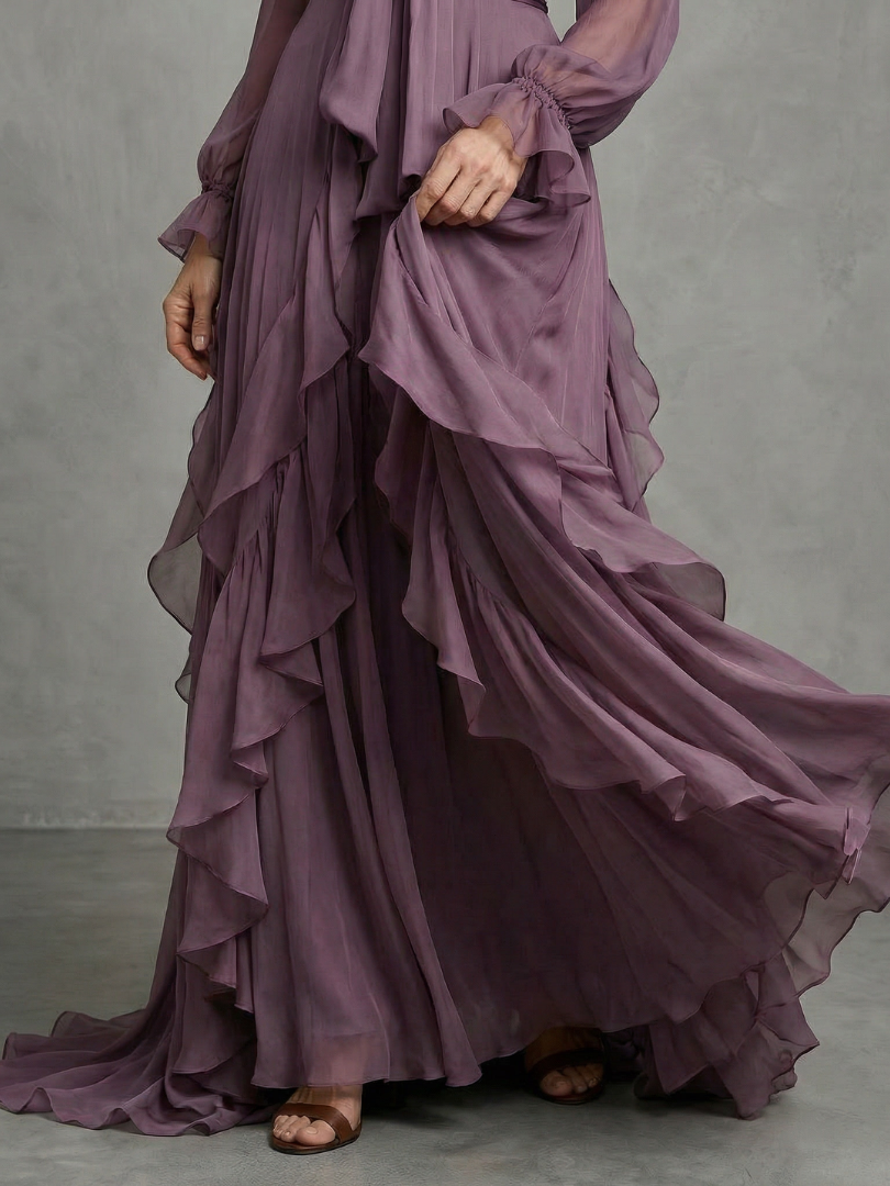 Demetria Tie Neck Ruffle Tiered Maxi Dress - Elena Harper