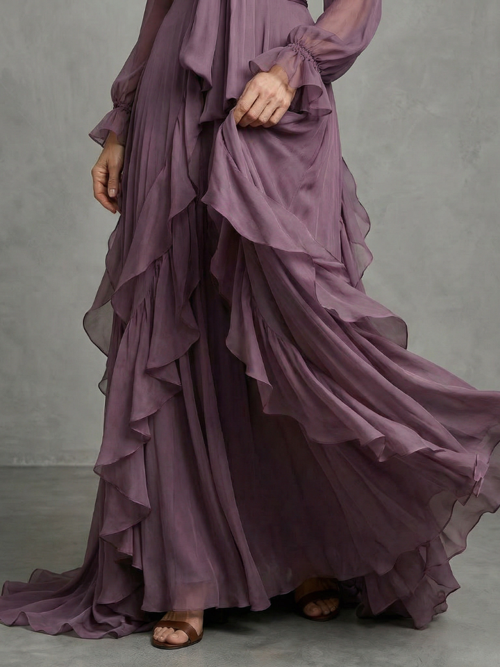 Demetria Tie Neck Ruffle Tiered Maxi Dress - Elena Harper