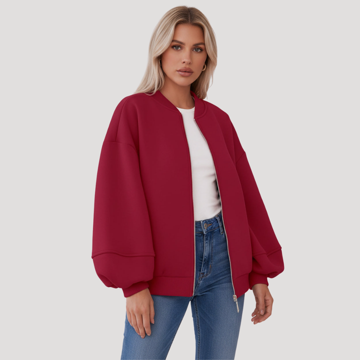 Oversized Women's Bomber Jacket with Zipper Closure