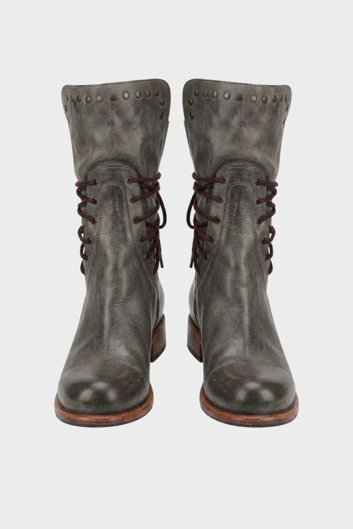 Women's Calf-Height Lace-Up Boots | Round Toe