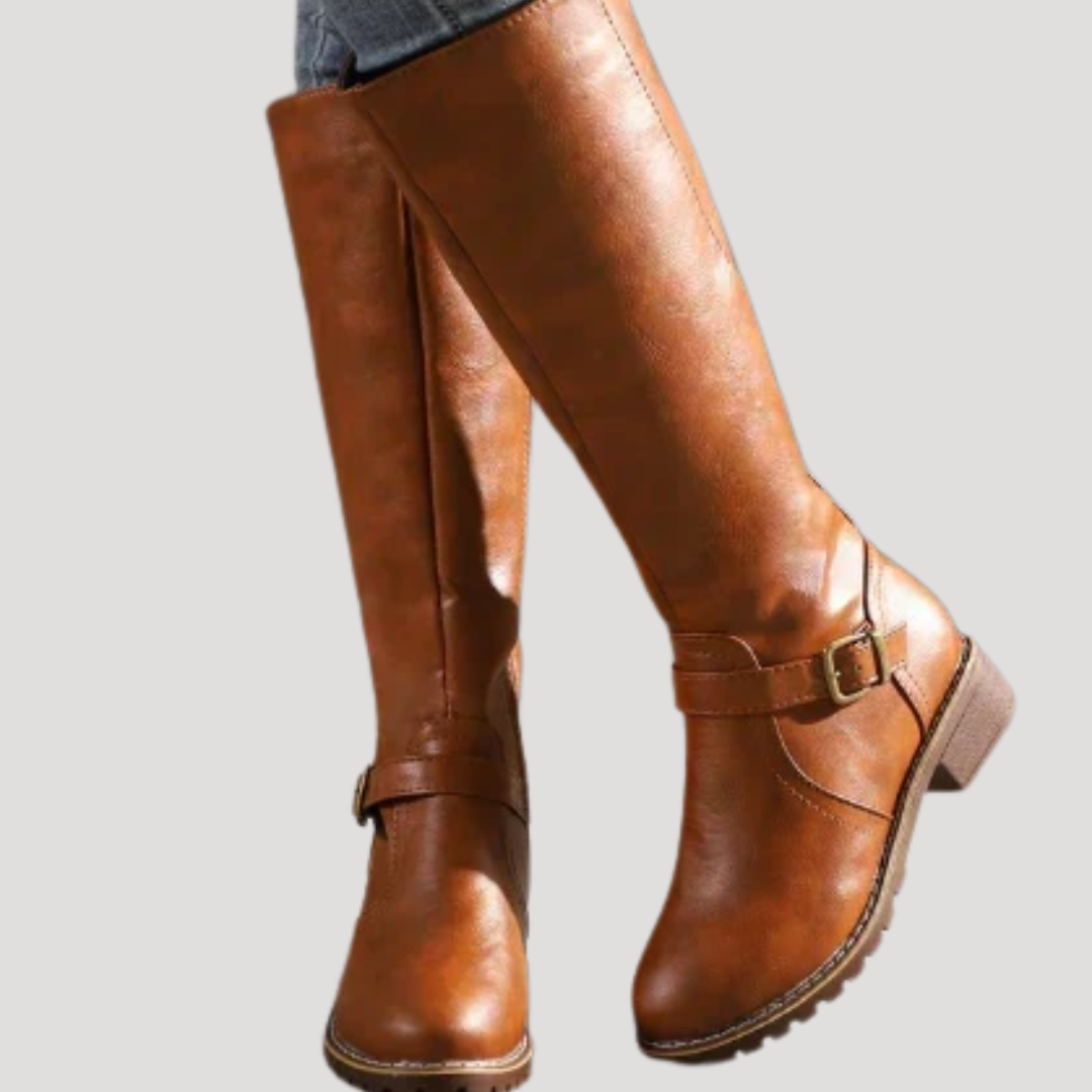 High Women's Riding Boots with Buckle Detail