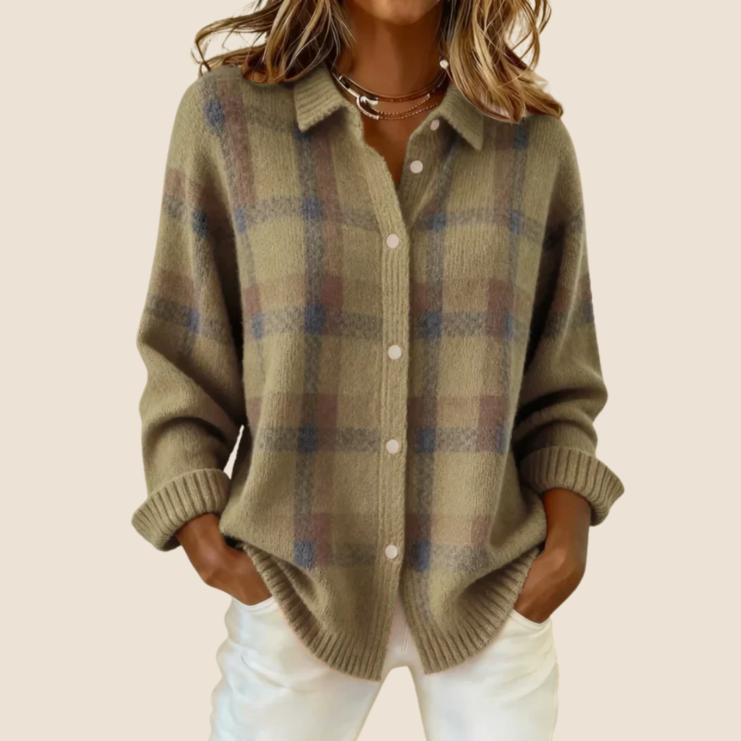 Trendy Women's Fleece Vest with Buttons and Check Pattern