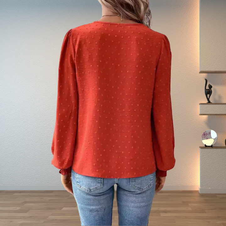 Lillian | Ladies V-Neck Long Sleeve Floral Detail Blouse Top