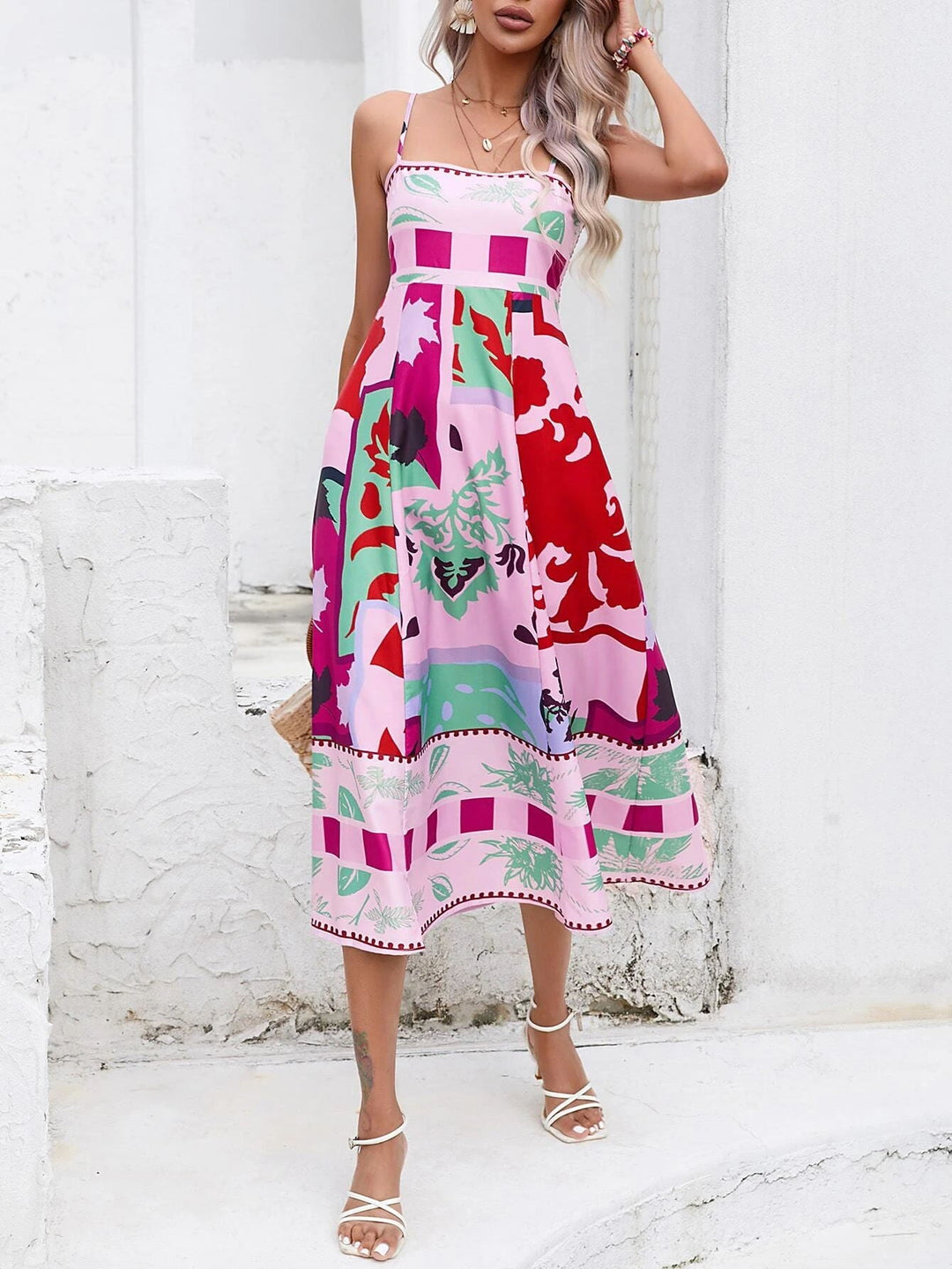 Patchwork Slip Maxi Dress: Abstract Colorful Printed - Elena Harper