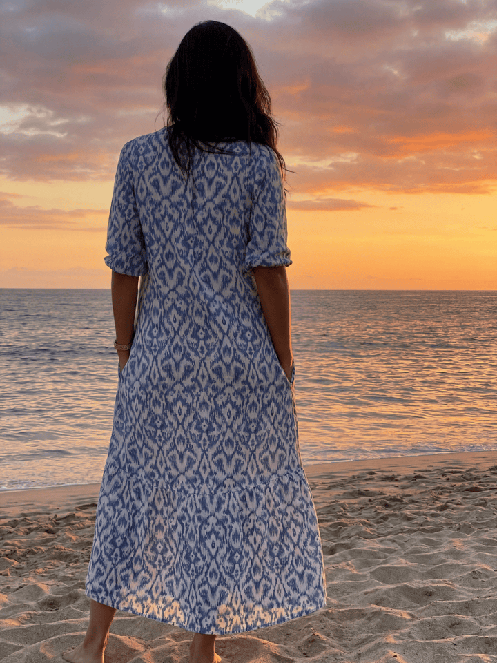 Emma & Rose Cape Town Jonah™ Coastal Midi Dress shown in lightweight fabric with a relaxed fit and stylish floral pattern.